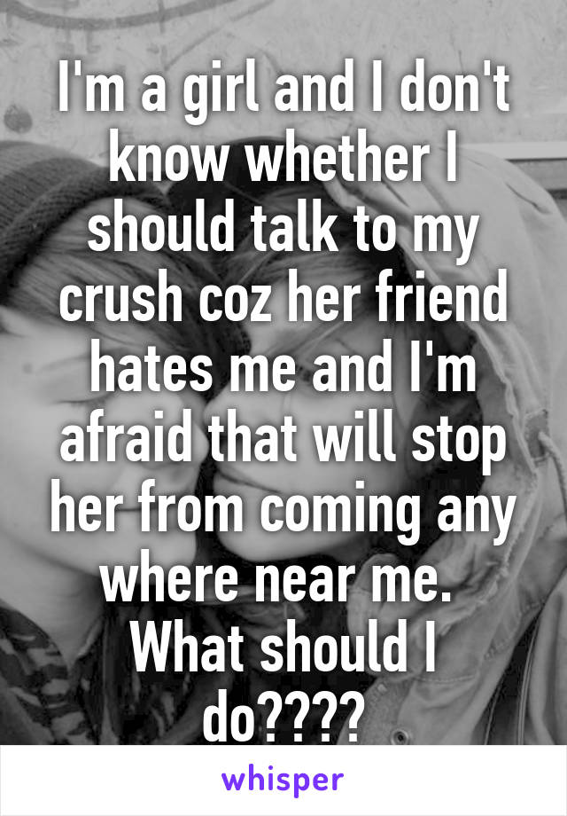 I'm a girl and I don't know whether I should talk to my crush coz her friend hates me and I'm afraid that will stop her from coming any where near me. 
What should I do????