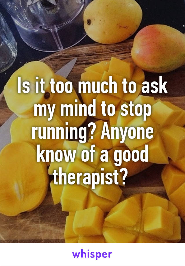 Is it too much to ask my mind to stop running? Anyone know of a good therapist? 