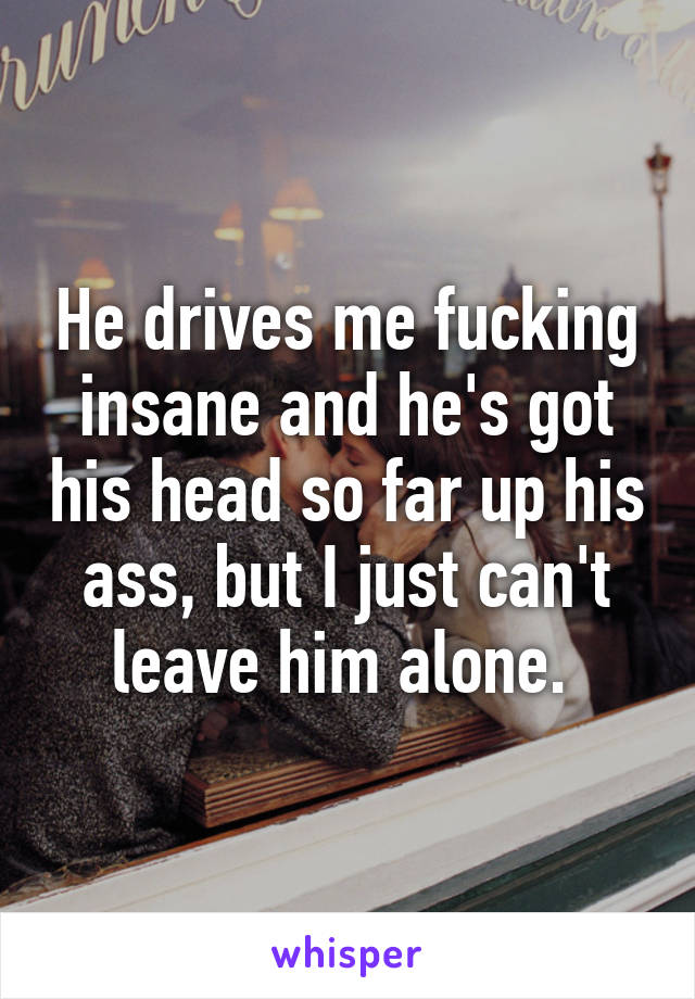 He drives me fucking insane and he's got his head so far up his ass, but I just can't leave him alone. 