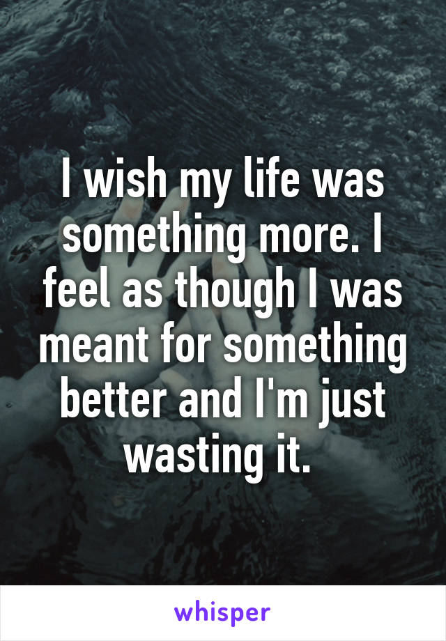 I wish my life was something more. I feel as though I was meant for something better and I'm just wasting it. 