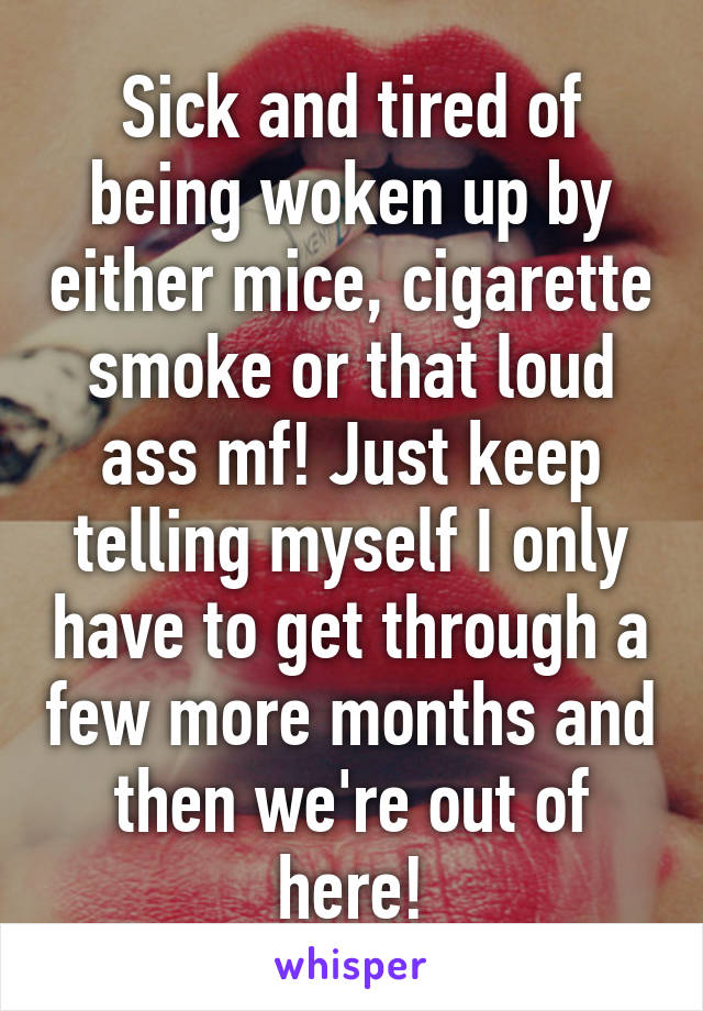 Sick and tired of being woken up by either mice, cigarette smoke or that loud ass mf! Just keep telling myself I only have to get through a few more months and then we're out of here!