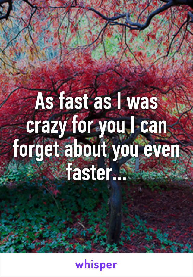 As fast as I was crazy for you I can forget about you even faster...