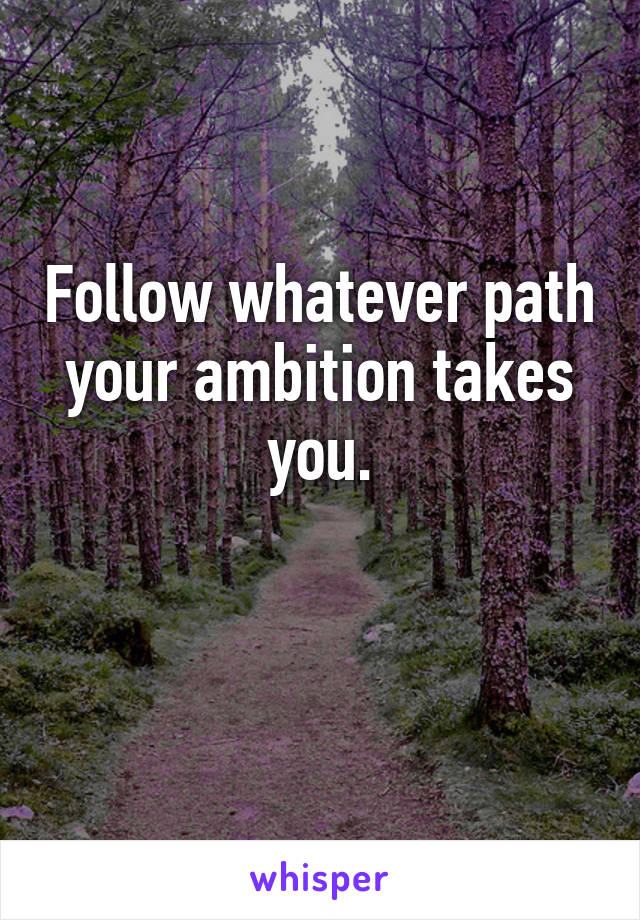 Follow whatever path your ambition takes you.

