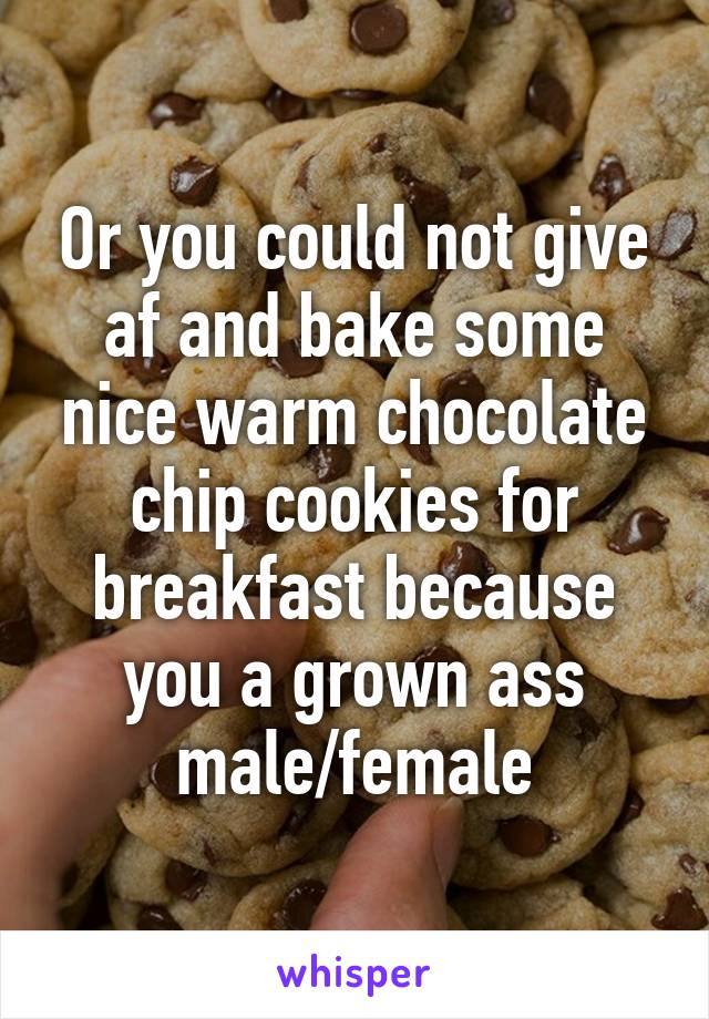 Or you could not give af and bake some nice warm chocolate chip cookies for breakfast because you a grown ass male/female