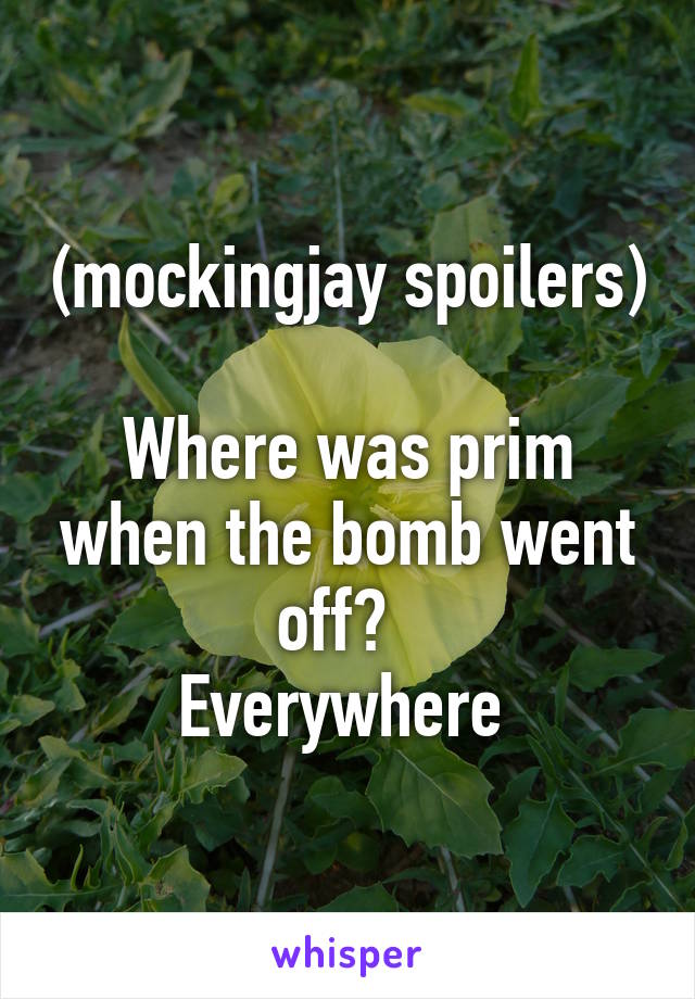 (mockingjay spoilers) 
Where was prim when the bomb went off?  
Everywhere 