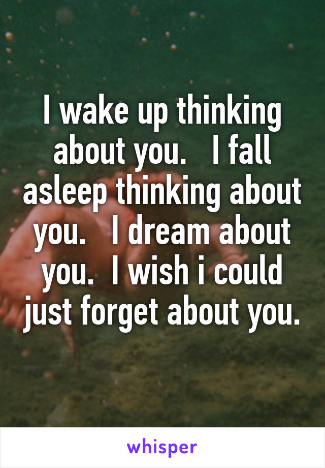 I wake up thinking about you.   I fall asleep thinking about you.   I dream about you.  I wish i could just forget about you. 