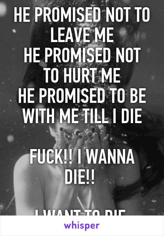 HE PROMISED NOT TO LEAVE ME
HE PROMISED NOT TO HURT ME
HE PROMISED TO BE WITH ME TILL I DIE

FUCK!! I WANNA DIE!! 

I WANT TO DIE 