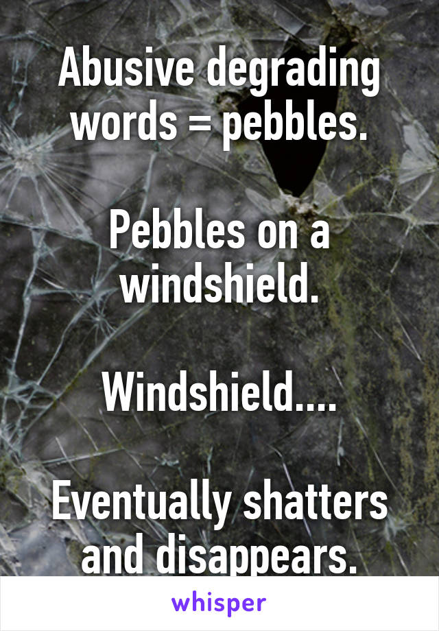 Abusive degrading words = pebbles.

Pebbles on a windshield.

Windshield....

Eventually shatters and disappears.