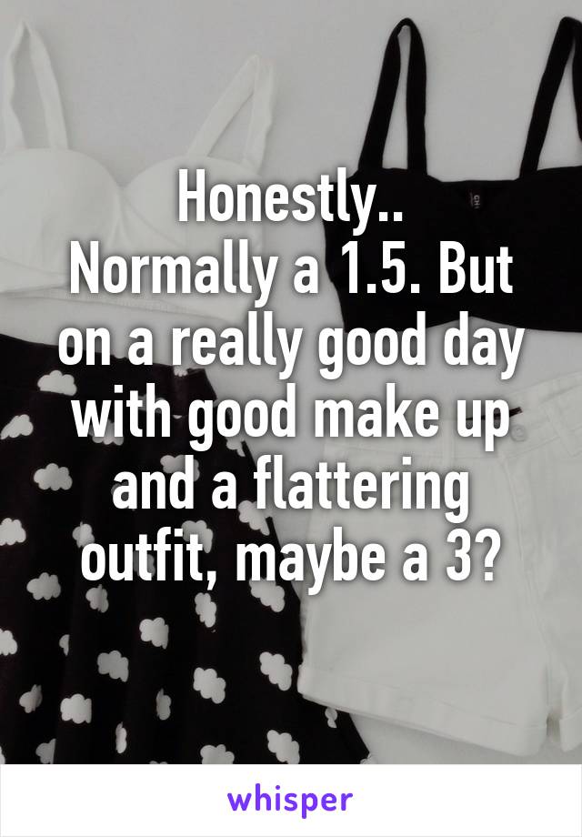 Honestly..
Normally a 1.5. But on a really good day with good make up and a flattering outfit, maybe a 3?
