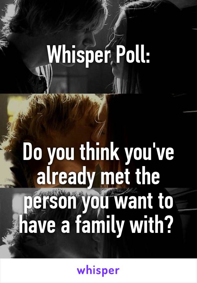 Whisper Poll:



Do you think you've already met the person you want to have a family with? 