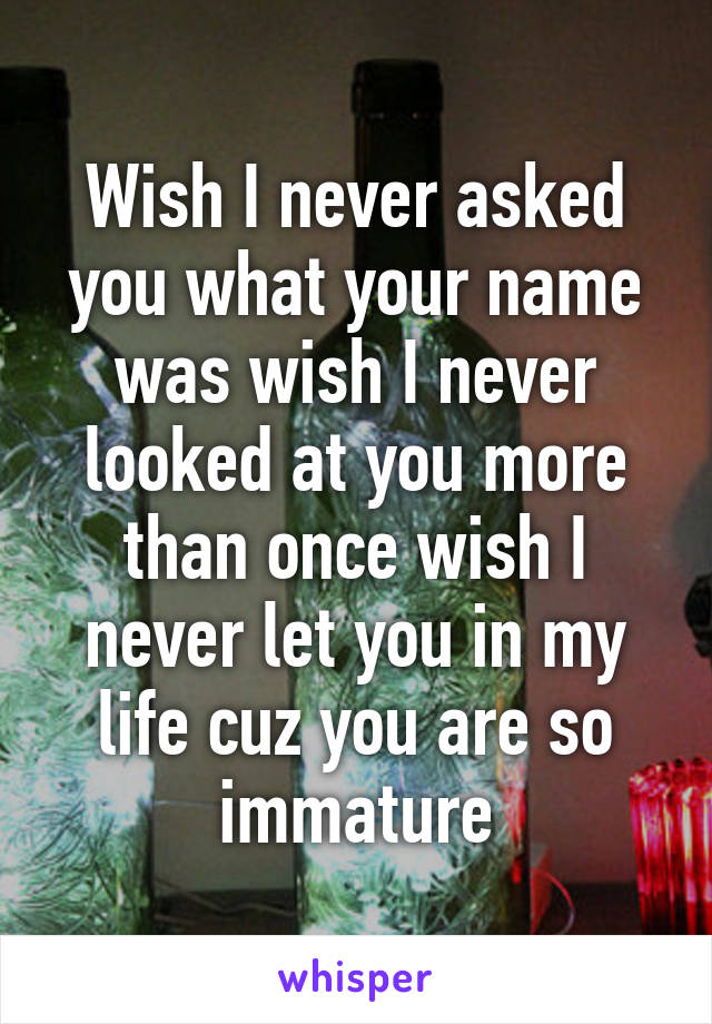 Wish I never asked you what your name was wish I never looked at you more than once wish I never let you in my life cuz you are so immature