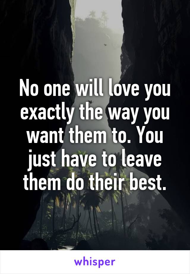 No one will love you exactly the way you want them to. You just have to leave them do their best.