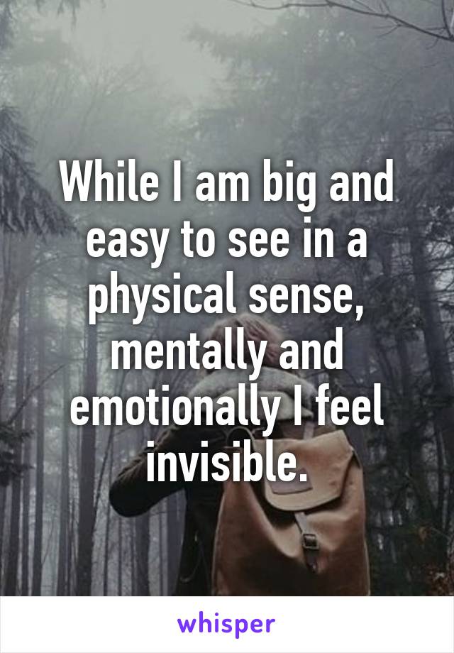 While I am big and easy to see in a physical sense, mentally and emotionally I feel invisible.