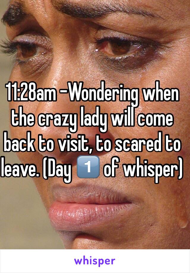 11:28am -Wondering when the crazy lady will come back to visit, to scared to leave. (Day 1️⃣ of whisper)