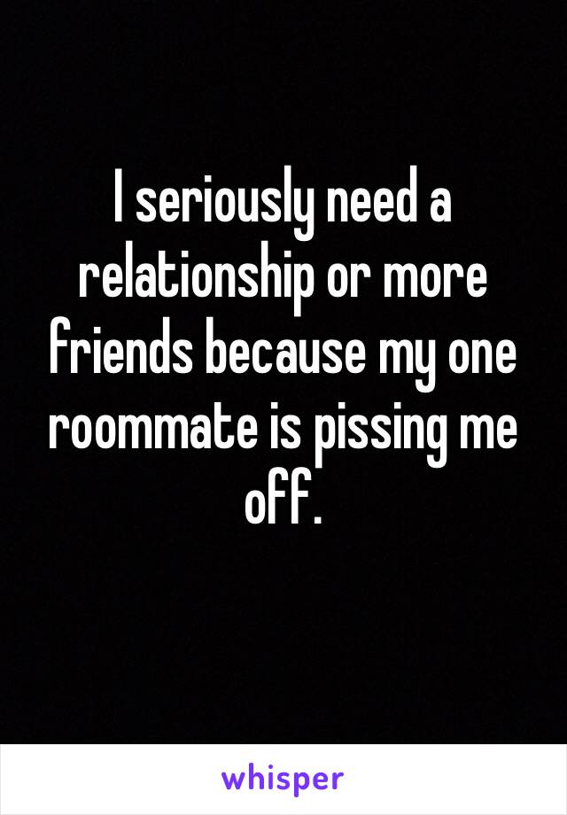 I seriously need a relationship or more friends because my one roommate is pissing me off. 