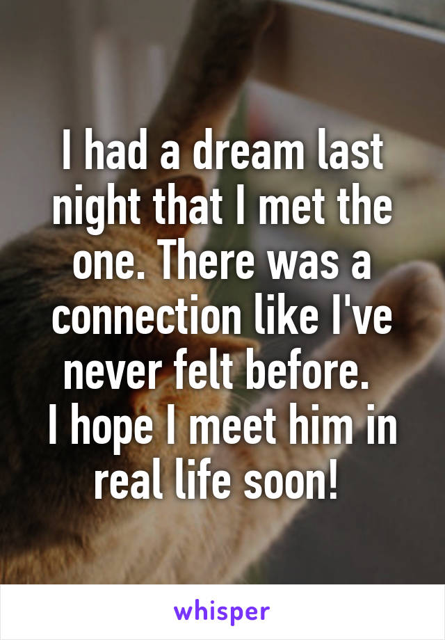 I had a dream last night that I met the one. There was a connection like I've never felt before. 
I hope I meet him in real life soon! 