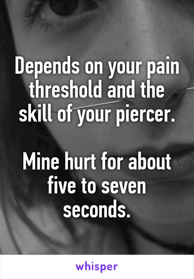 Depends on your pain threshold and the skill of your piercer.

Mine hurt for about five to seven seconds.