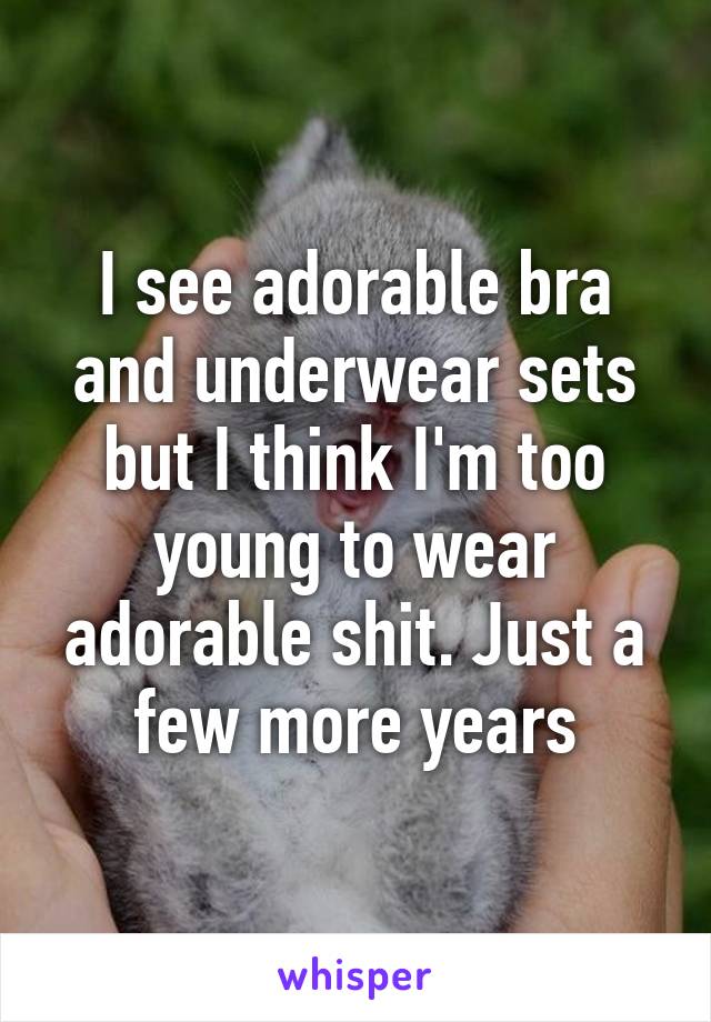 I see adorable bra and underwear sets but I think I'm too young to wear adorable shit. Just a few more years