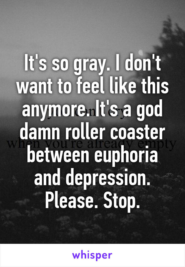 It's so gray. I don't want to feel like this anymore. It's a god damn roller coaster between euphoria and depression. Please. Stop.