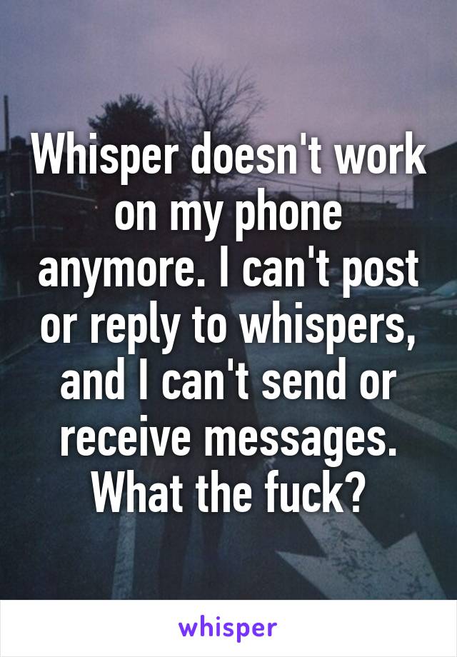 Whisper doesn't work on my phone anymore. I can't post or reply to whispers, and I can't send or receive messages. What the fuck?