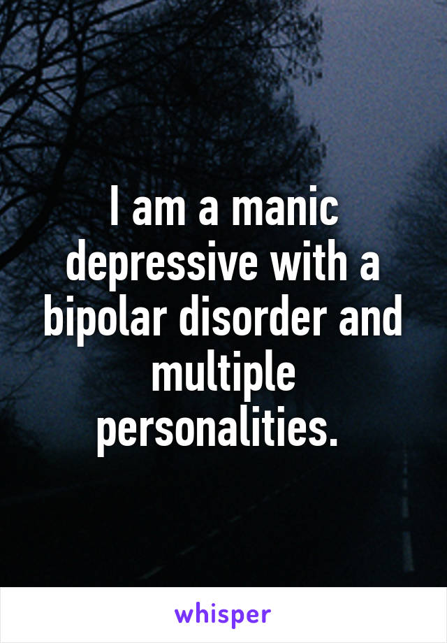 I am a manic depressive with a bipolar disorder and multiple personalities. 