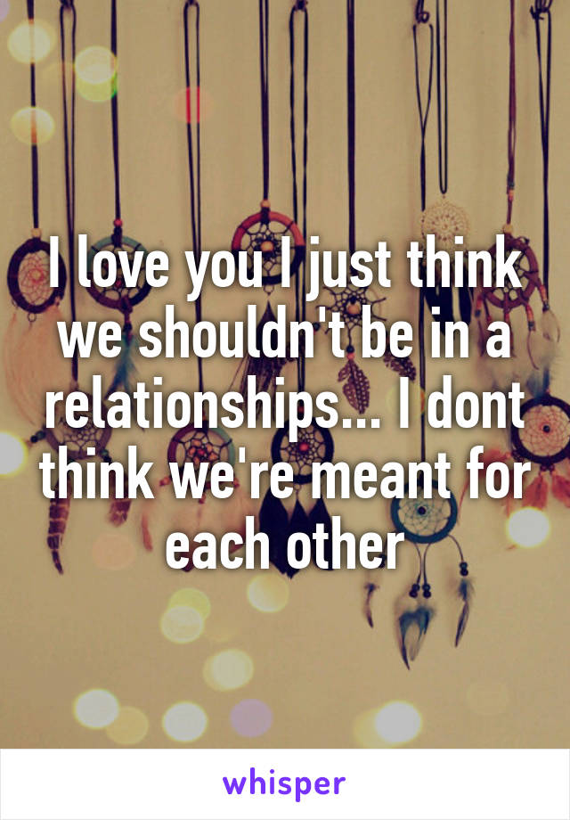 I love you I just think we shouldn't be in a relationships... I dont think we're meant for each other