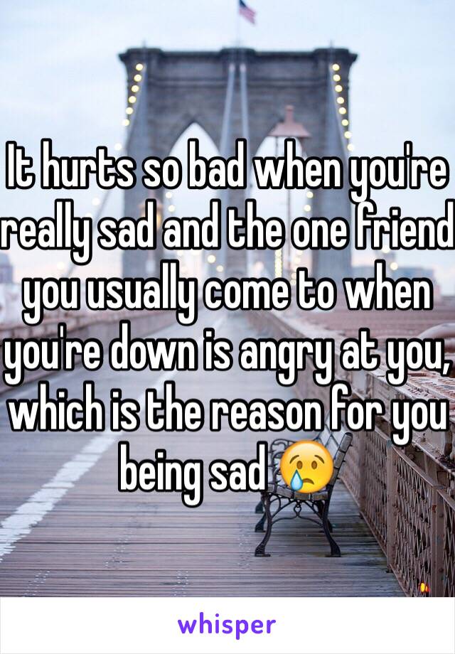 It hurts so bad when you're really sad and the one friend you usually come to when you're down is angry at you, which is the reason for you being sad 😢