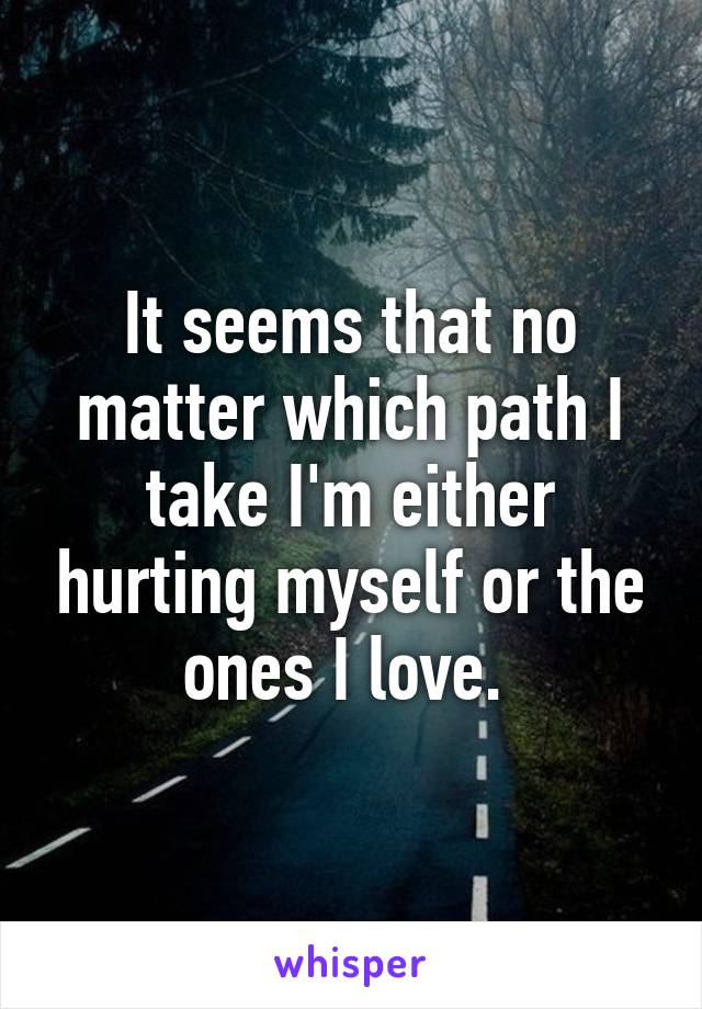 It seems that no matter which path I take I'm either hurting myself or the ones I love. 