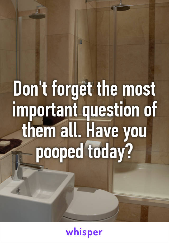 Don't forget the most important question of them all. Have you pooped today?