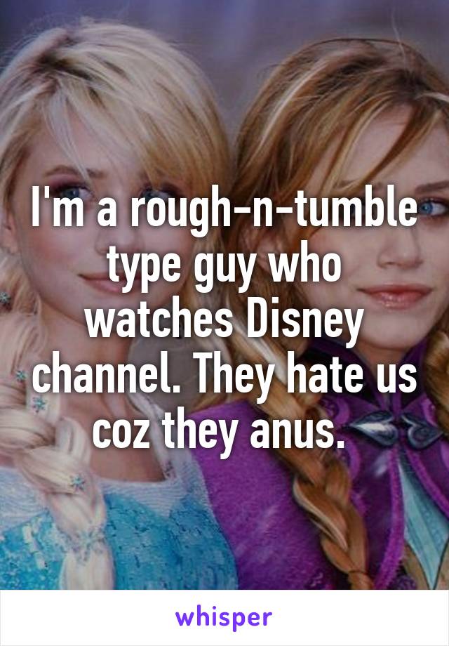 I'm a rough-n-tumble type guy who watches Disney channel. They hate us coz they anus. 