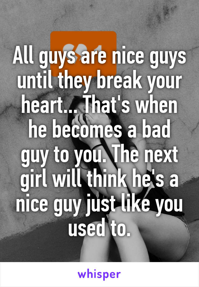 All guys are nice guys until they break your heart... That's when he becomes a bad guy to you. The next girl will think he's a nice guy just like you used to.
