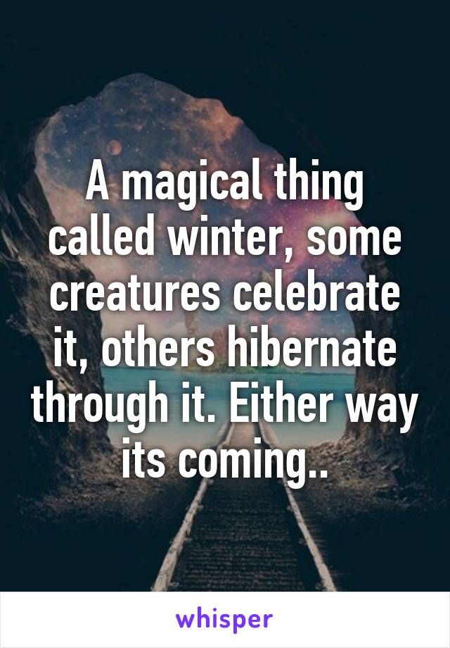 A magical thing called winter, some creatures celebrate it, others hibernate through it. Either way its coming..