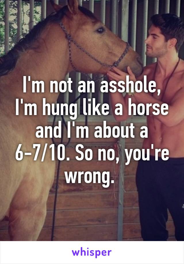 I'm not an asshole, I'm hung like a horse and I'm about a 6-7/10. So no, you're wrong. 