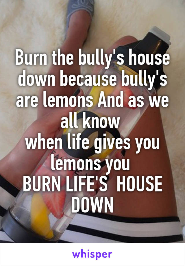 Burn the bully's house down because bully's are lemons And as we all know 
when life gives you lemons you 
BURN LIFE'S  HOUSE DOWN