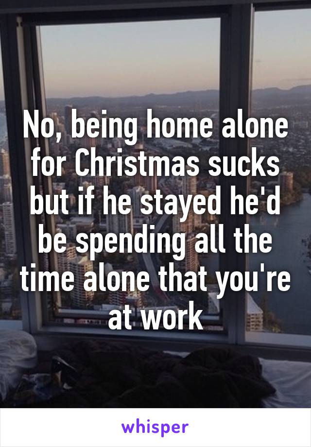 No, being home alone for Christmas sucks but if he stayed he'd be spending all the time alone that you're at work