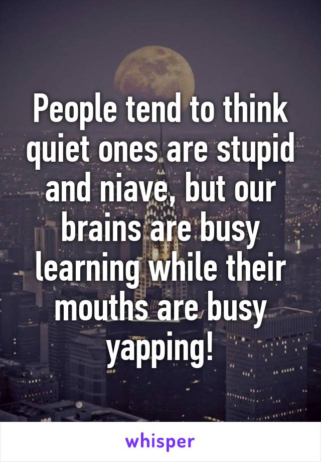 People tend to think quiet ones are stupid and niave, but our brains are busy learning while their mouths are busy yapping!