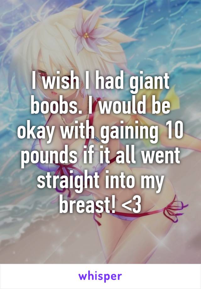 I wish I had giant boobs. I would be okay with gaining 10 pounds if it all went straight into my breast! <3
