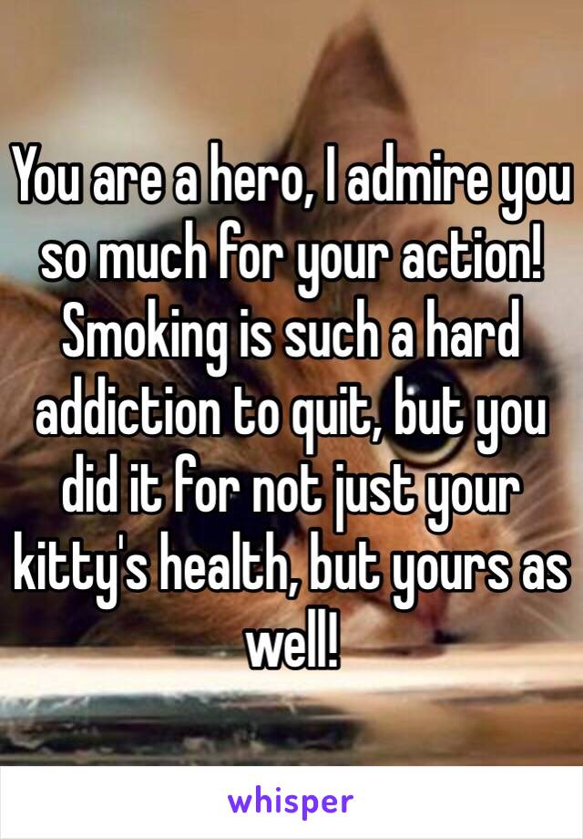 You are a hero, I admire you so much for your action! Smoking is such a hard addiction to quit, but you did it for not just your kitty's health, but yours as well! 