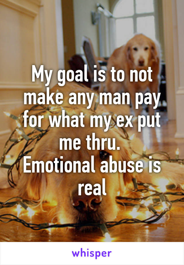 My goal is to not make any man pay for what my ex put me thru. 
Emotional abuse is real