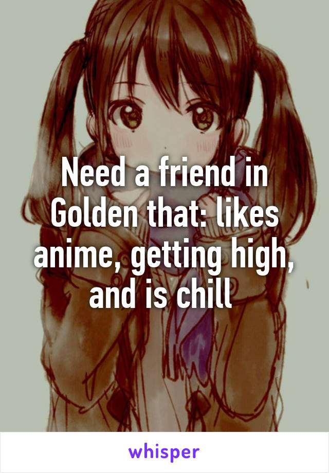 Need a friend in Golden that: likes anime, getting high, and is chill 