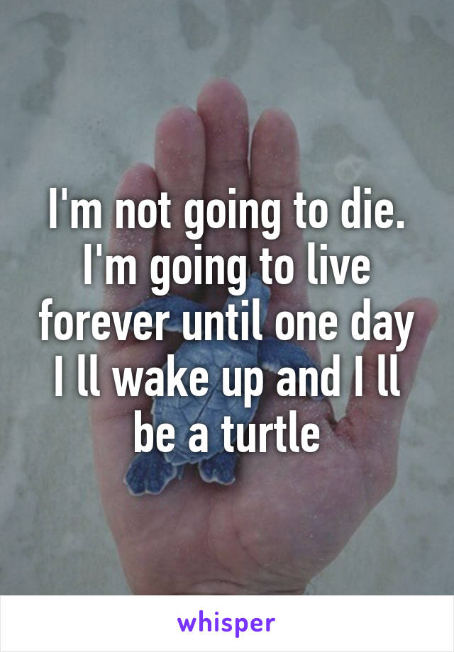 I'm not going to die. I'm going to live forever until one day I ll wake up and I ll be a turtle