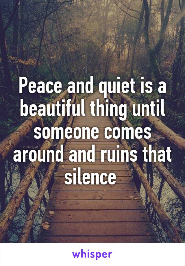 Peace and quiet is a beautiful thing until someone comes around and ruins that silence 