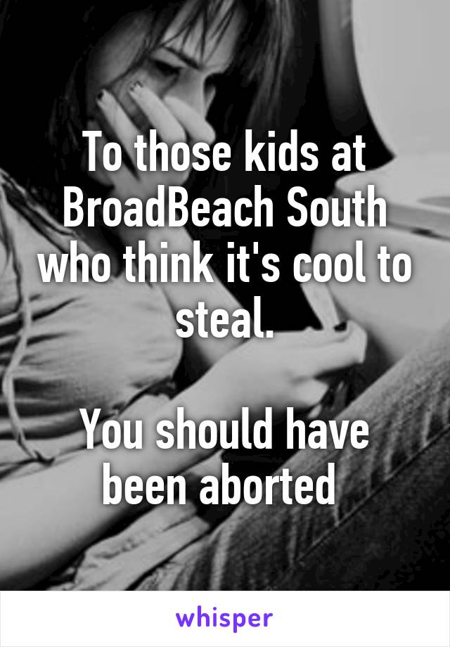 To those kids at BroadBeach South who think it's cool to steal.

You should have been aborted 