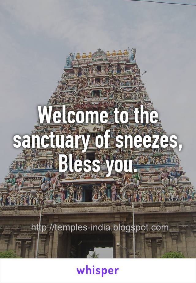Welcome to the sanctuary of sneezes,
Bless you.