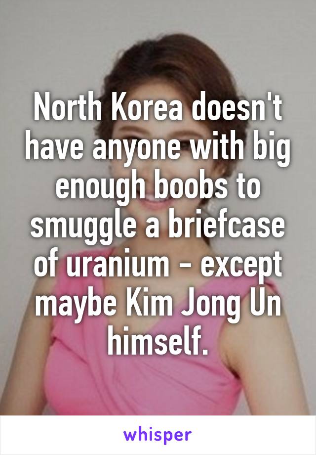 North Korea doesn't have anyone with big enough boobs to smuggle a briefcase of uranium - except maybe Kim Jong Un himself.