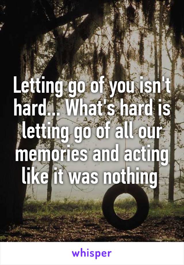 Letting go of you isn't hard... What's hard is letting go of all our memories and acting like it was nothing 