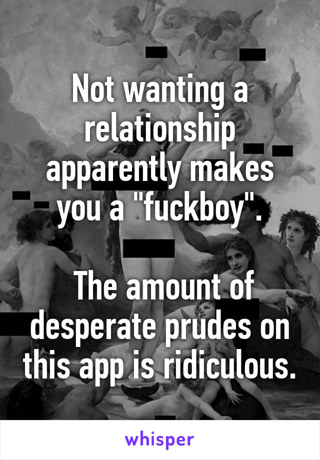 Not wanting a relationship apparently makes you a "fuckboy".

 The amount of desperate prudes on this app is ridiculous.