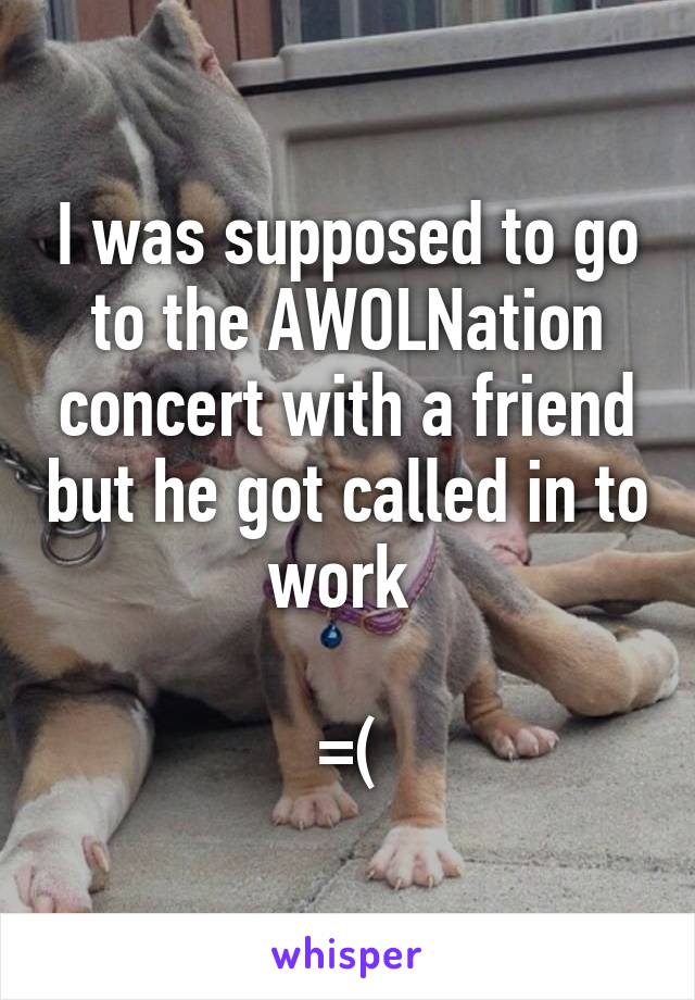 I was supposed to go to the AWOLNation concert with a friend but he got called in to work 

=(