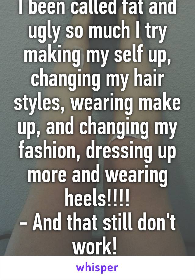I been called fat and ugly so much I try making my self up, changing my hair styles, wearing make up, and changing my fashion, dressing up more and wearing heels!!!!
- And that still don't work! 
O.D