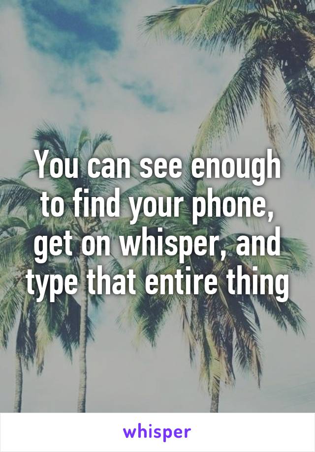 You can see enough to find your phone, get on whisper, and type that entire thing